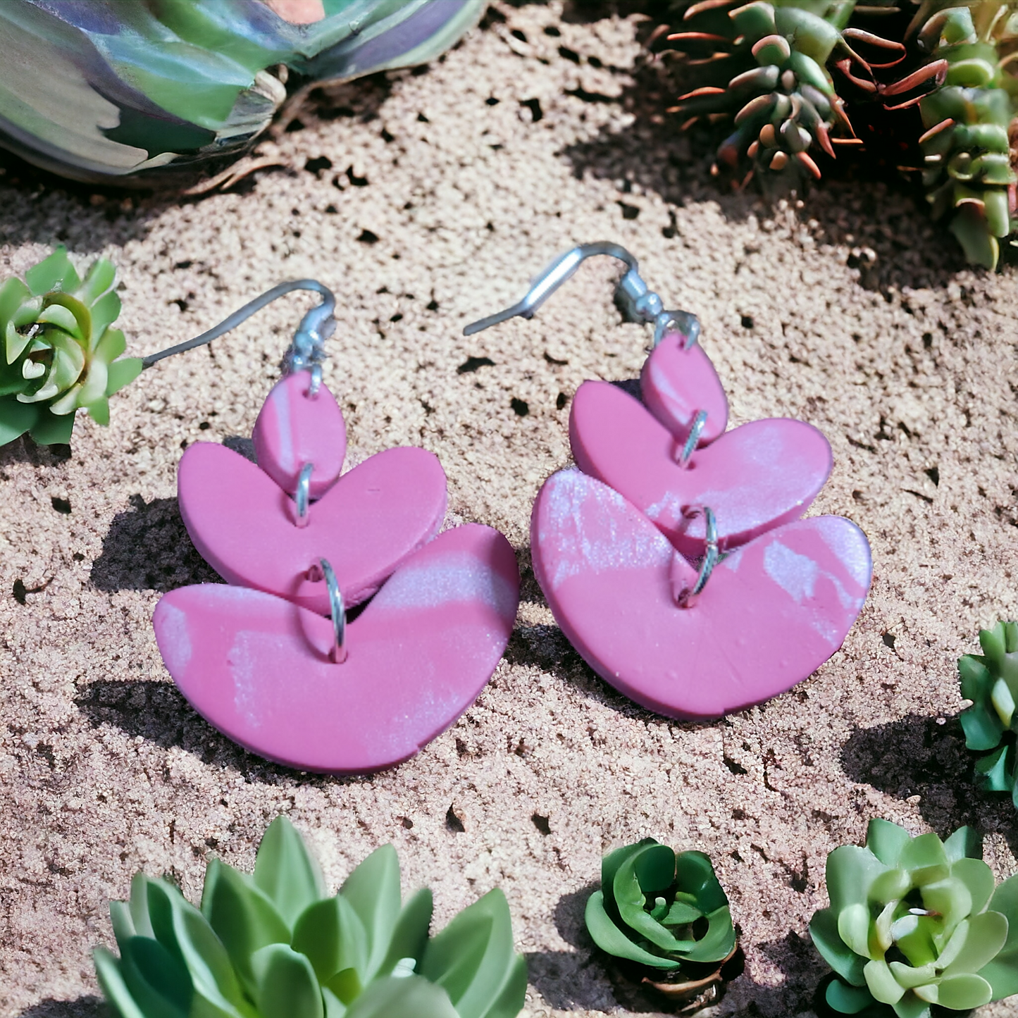 Heart Dangle Women's Earrings Pink