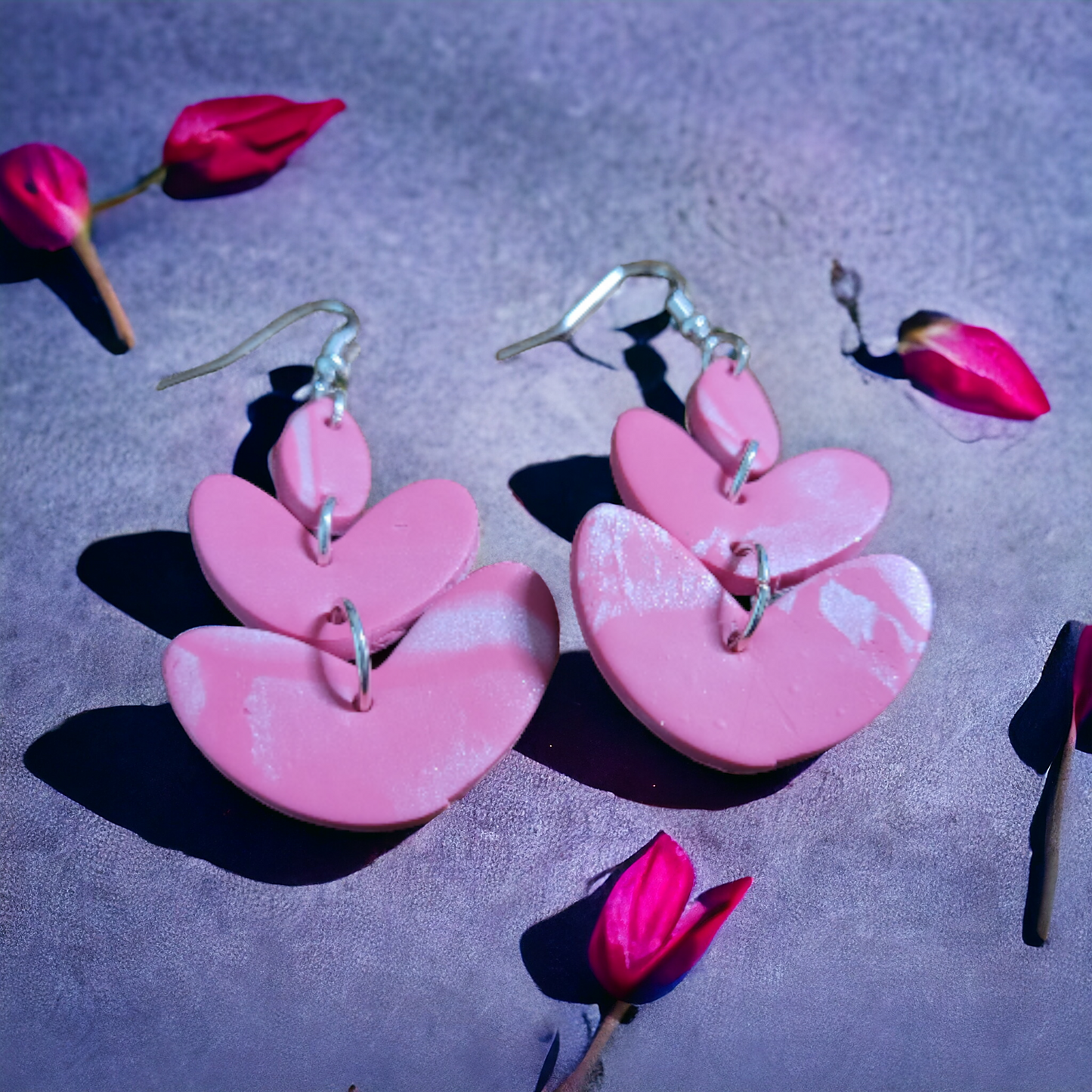 Heart Dangle Women's Earrings Pink