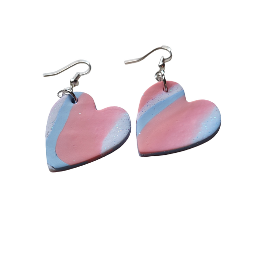 Heart Earrings, Women's Pink Blue and White