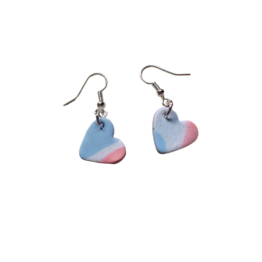 Small Heart earrings, women's, pink blue and white