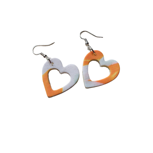 Open heart earrings, Women's, Orange and White